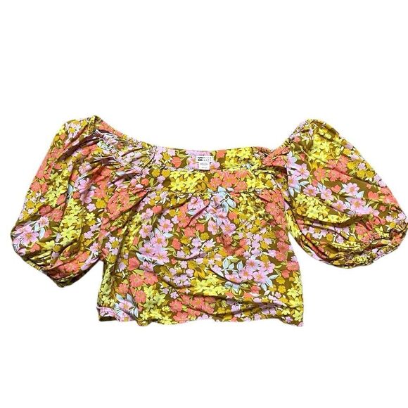 BILLABONG Beach Daze Puff Sleeve Cropped Top Size Small - Picture 2 of 7